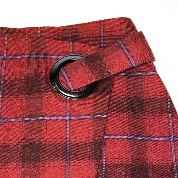 FREE PEOPLE Tessa Red Plaid Faux Wrap Mini Skirt Size 0 - Picture 6 of 14
